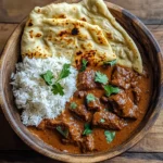 Beef Coconut Curry with Fragrant Rice and Warm Naan