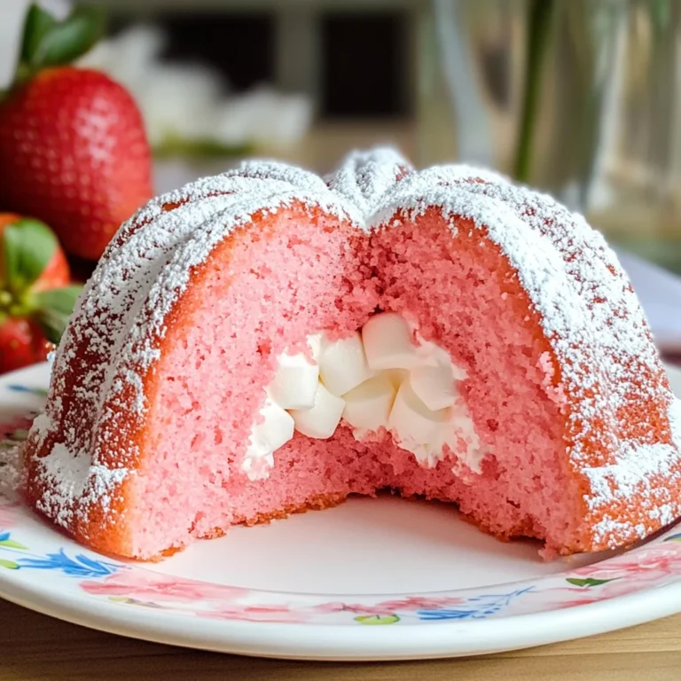 Strawberry Bundt Cake with Marshmallow Cream Filling