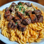 Cajun Steak Tips with Cheesy Parmesan Twisted Pasta