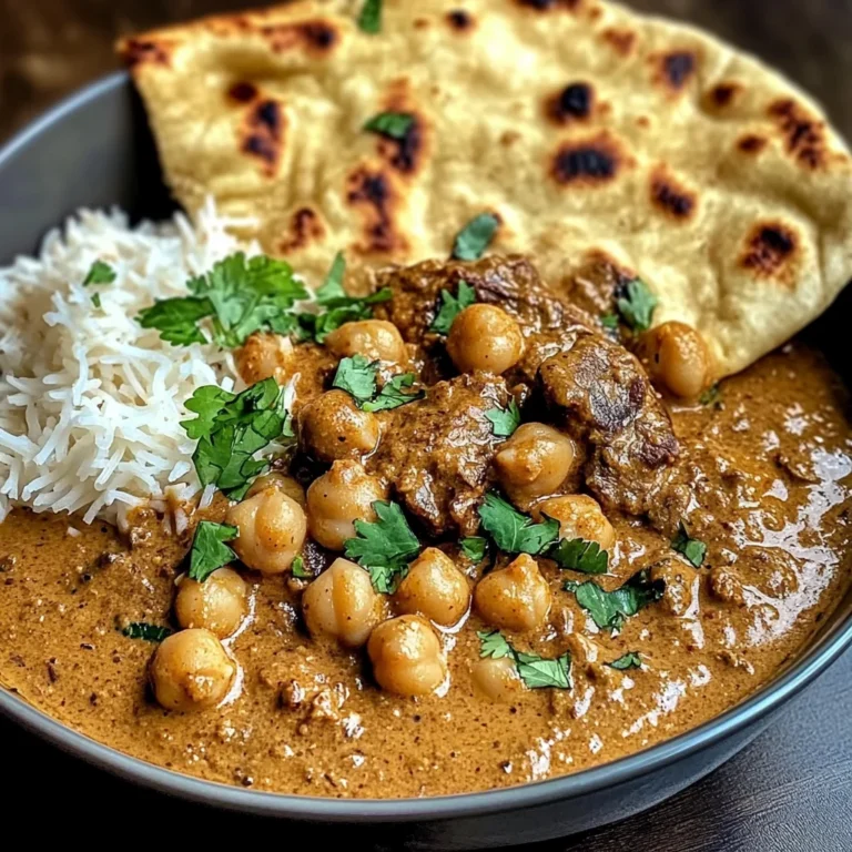 Creamy Coconut Beef & Chickpea Curry with Freshly Baked Garlic Naan