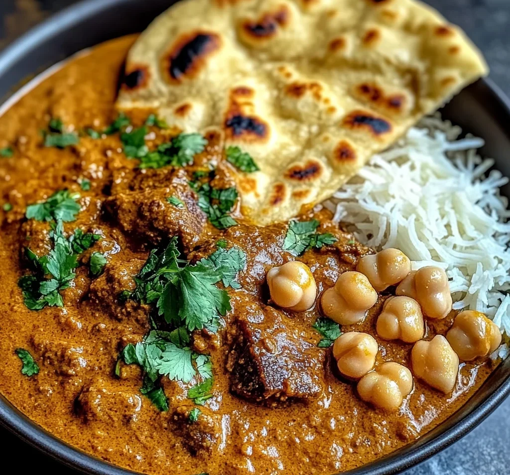 Creamy Coconut Beef & Chickpea Curry with Freshly Baked Garlic Naan