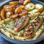Creamy Herb Pasta with Grilled Chicken & Roasted Potatoes