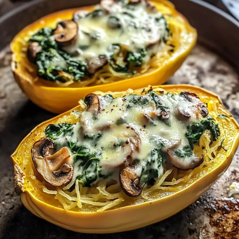 Creamy Spinach and Mushroom Stuffed Spaghetti Squash