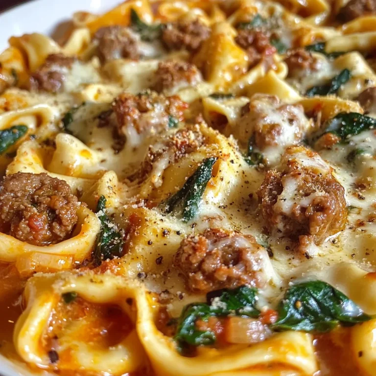 Creamy Tortellini Pasta with Beef, Spinach & Italian Sausage