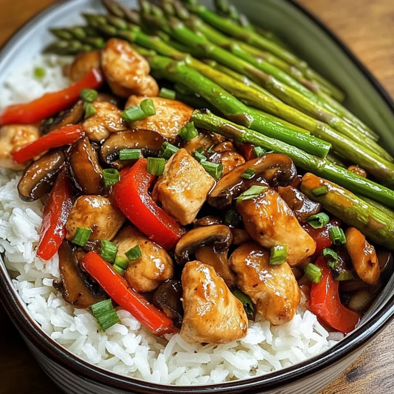 Garlic Chicken & Mushroom Stir-Fry with Asparagus & Rice