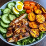 Grilled Chicken Salad Bowl with Sweet Potato Rounds & Eggs