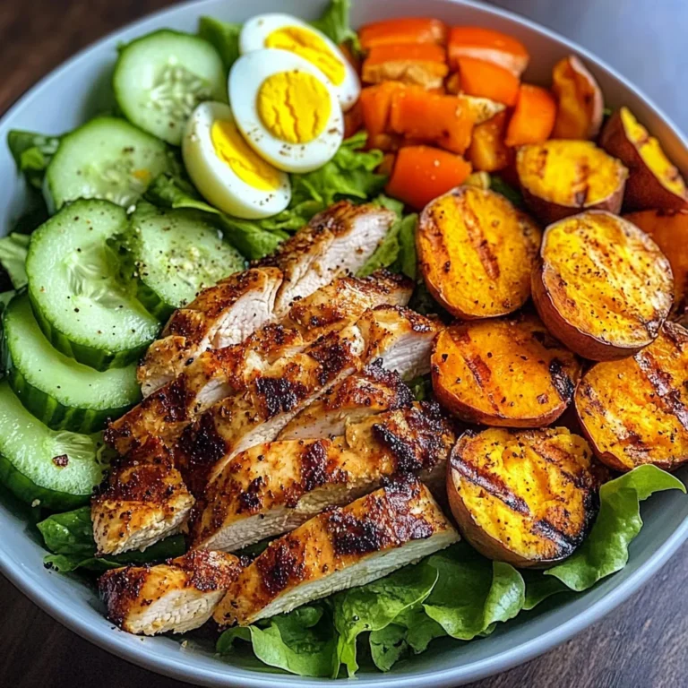 Grilled Chicken Salad Bowl with Sweet Potato Rounds & Eggs
