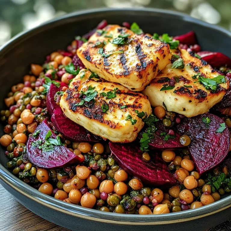 Halloumi with Lemony Lentils, Chickpeas and Beets