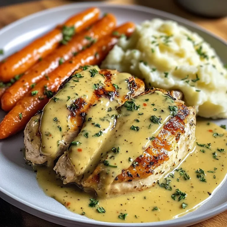 Herb Chicken with Creamy Mustard Sauce, Mashed Potatoes & Glazed Carrots