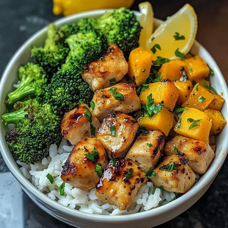 Honey Garlic Chicken Bowl with Rice, Broccoli & Roasted Butternut Squash