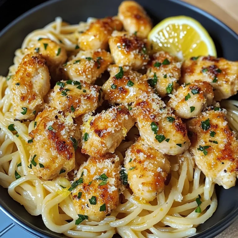 Lemon Garlic Butter Chicken Bites with Savory Parmesan Linguine