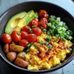 Savory Breakfast Bowl with Scrambled Eggs, Avocado & Baby Potatoes