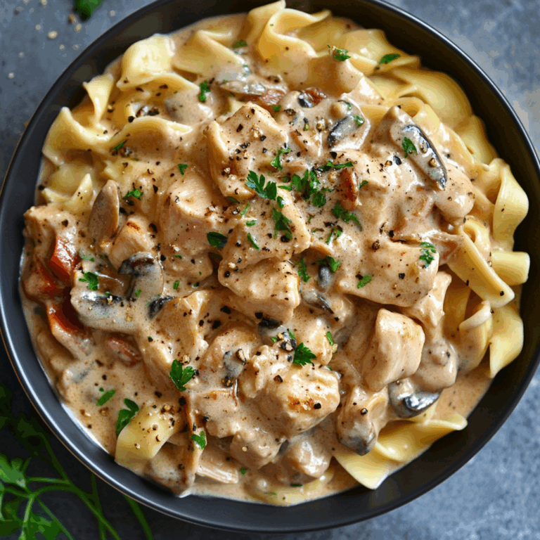 Creamy Chicken Stroganoff with Smoky Turkey Bacon