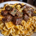 Beef and Bowtie Pasta in Cheddar Sauce