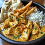Coconut Chicken Curry with Crispy Fries and Warm Naan