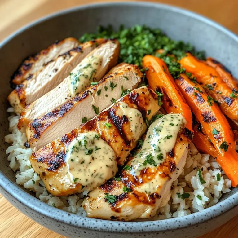 Grilled Chicken Bowl with Herbed Rice, Glazed Carrots & Creamy Sauce