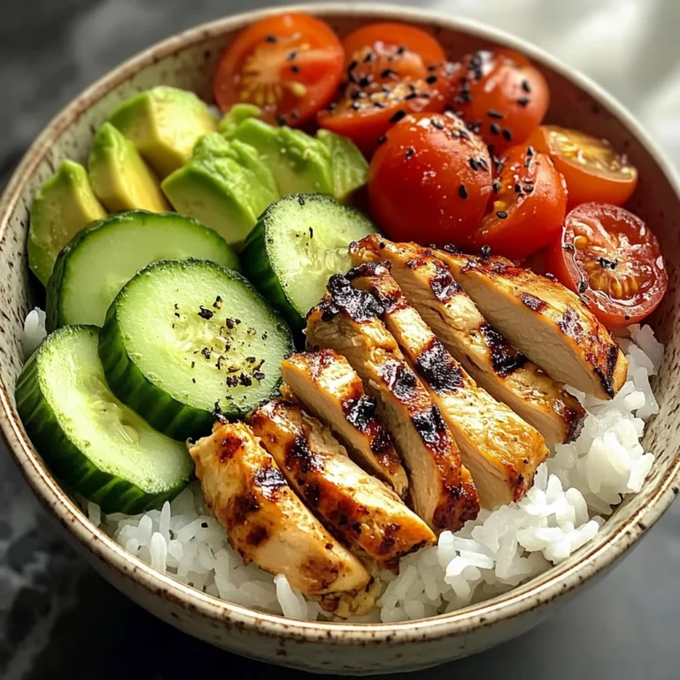 Grilled Chicken Rice Bowl with Avocado, Cucumber & Cherry Tomatoes