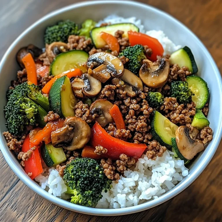 Ground Beef Veggie Stir-Fry Bowl with Fluffy Rice