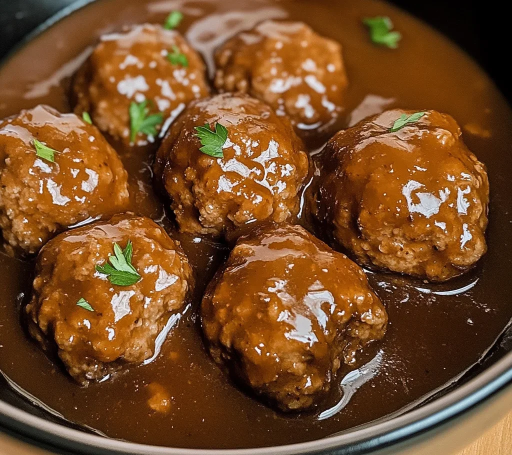Slow Cooker Salisbury Steak Meatballs (Frozen Meatballs)