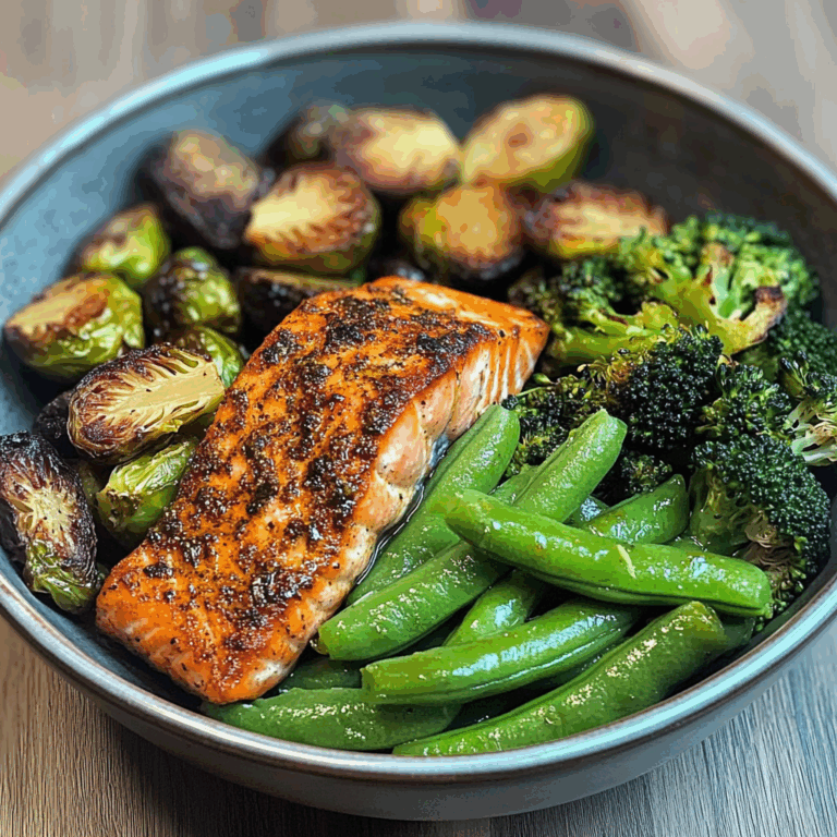 Spiced Salmon Bowl with Roasted Brussels, Sautéed Greens & Steamed Broccoli