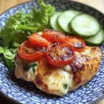 Tomato & Cheese Stuffed Chicken Breast with Cucumber-Tomato Salad