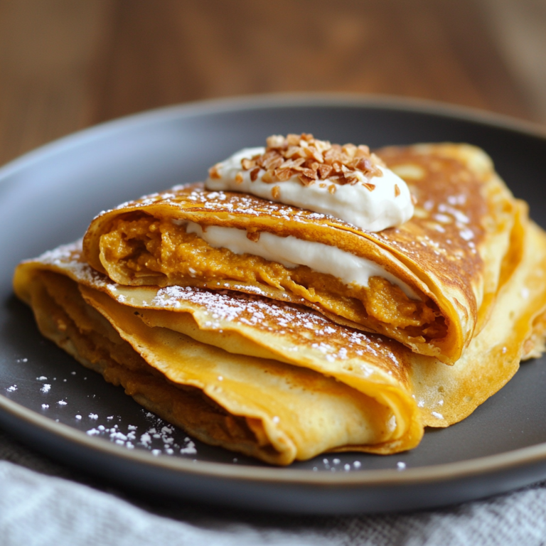 Pumpkin Crepes with Maple Cream Cheese Filling